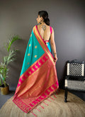Turquoise Soft Banarasi Silk Zari Woven Designer Saree With Blouse