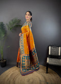 Orange Soft Banarasi Silk Zari Woven Designer Saree With Blouse