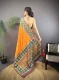 Orange Soft Banarasi Silk Zari Woven Designer Saree With Blouse