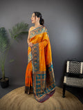 Orange Soft Banarasi Silk Zari Woven Designer Saree With Blouse