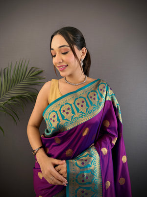 Purple Soft Banarasi Silk Zari Woven Designer Saree With Blouse