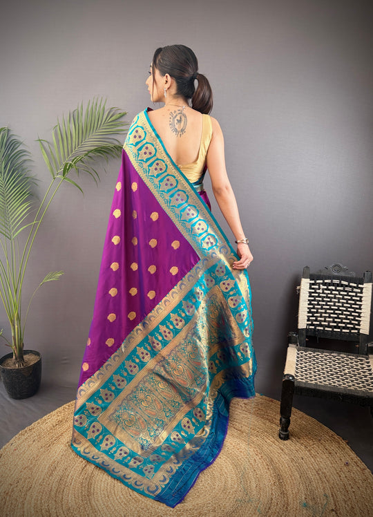 Purple Soft Banarasi Silk Zari Woven Designer Saree With Blouse