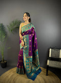 Purple Soft Banarasi Silk Zari Woven Designer Saree With Blouse