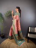 Baby Pink Soft Banarasi Silk Zari Woven Designer Saree With Blouse