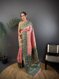 Baby Pink Soft Banarasi Silk Zari Woven Designer Saree With Blouse