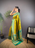 Mehendi Soft Banarasi Silk Zari Woven Designer Saree With Blouse