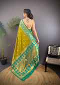 Mehendi Soft Banarasi Silk Zari Woven Designer Saree With Blouse