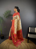 Off White Soft Banarasi Silk Zari Woven Designer Saree With Blouse