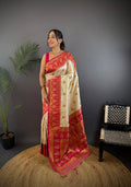 Off White Soft Banarasi Silk Zari Woven Designer Saree With Blouse