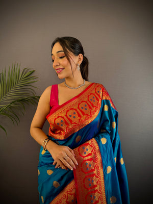 Morpich Soft Banarasi Silk Zari Woven Designer Saree With Blouse