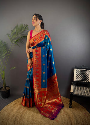 Morpich Soft Banarasi Silk Zari Woven Designer Saree With Blouse