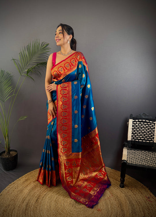 Morpich Soft Banarasi Silk Zari Woven Designer Saree With Blouse