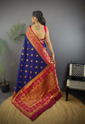Navy Blue Soft Banarasi Silk Zari Woven Designer Saree With Blouse