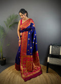 Navy Blue Soft Banarasi Silk Zari Woven Designer Saree With Blouse