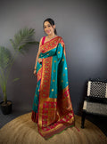 Turquoise Soft Banarasi Silk Zari Woven Designer Saree With Blouse