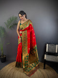 Red Soft Banarasi Silk Zari Woven Designer Saree With Blouse