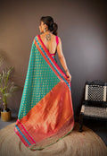 Turquoise Soft Banarasi Silk Zari Woven Designer Saree With Blouse