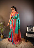 Turquoise Soft Banarasi Silk Zari Woven Designer Saree With Blouse