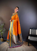 Orange Soft Banarasi Silk Zari Woven Designer Saree With Blouse