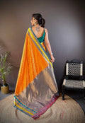 Orange Soft Banarasi Silk Zari Woven Designer Saree With Blouse