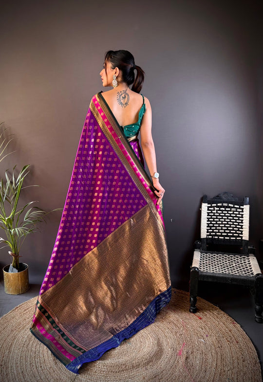 Purple Soft Banarasi Silk Zari Woven Designer Saree With Blouse