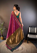 Wine Soft Banarasi Silk Zari Woven Designer Saree With Blouse