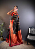 Black Soft Banarasi Silk Zari Woven Designer Saree With Blouse