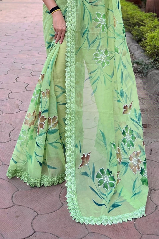 Green Shimmer Saree with Black Blouse Piece