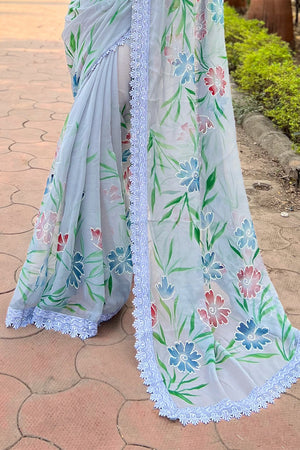 Blue Shimmer Saree with Black Blouse Piece
