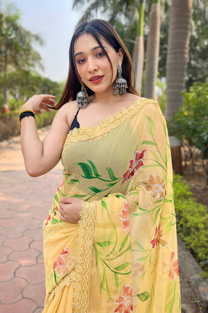 Yellow Shimmer Saree with Black Blouse Piece