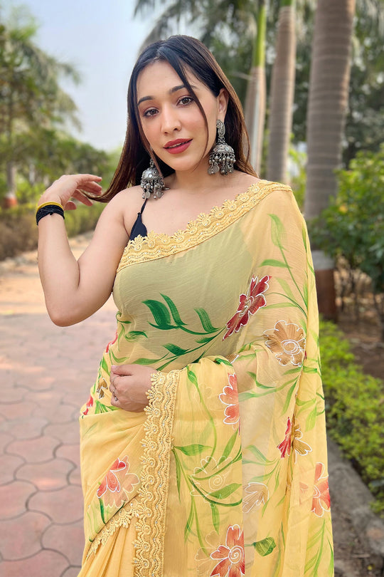 Yellow Shimmer Saree with Black Blouse Piece