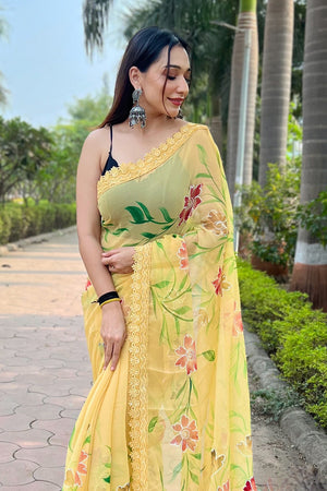 Yellow Shimmer Saree with Black Blouse Piece