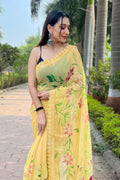 Yellow Shimmer Saree with Black Blouse Piece