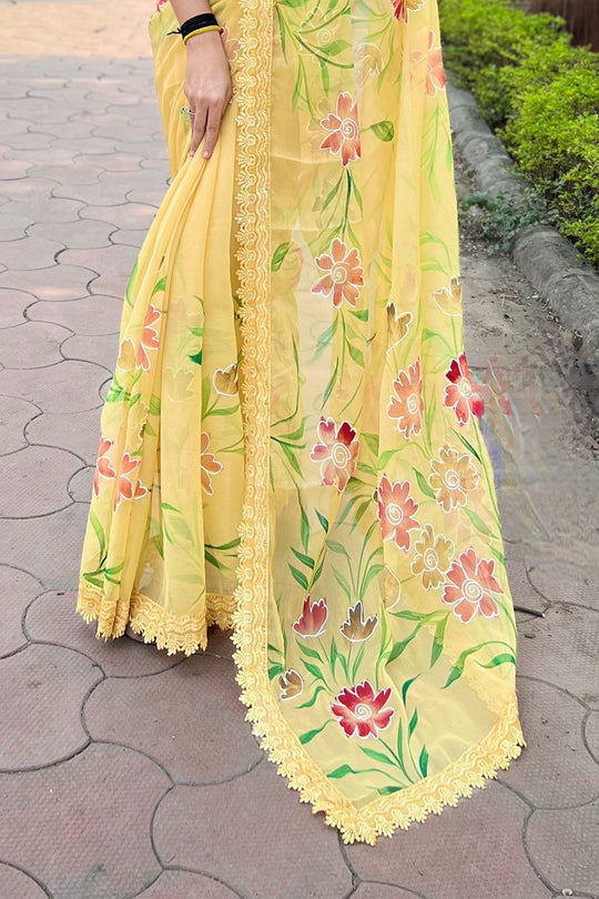 Yellow Shimmer Saree with Black Blouse Piece