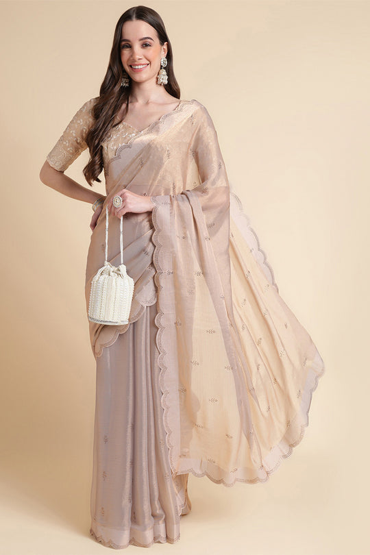 Peach Chiffon Silk Saree With Blouse Piece