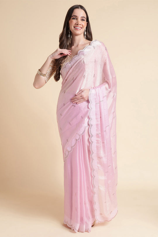 Pink Chiffon Silk Saree With Blouse Piece