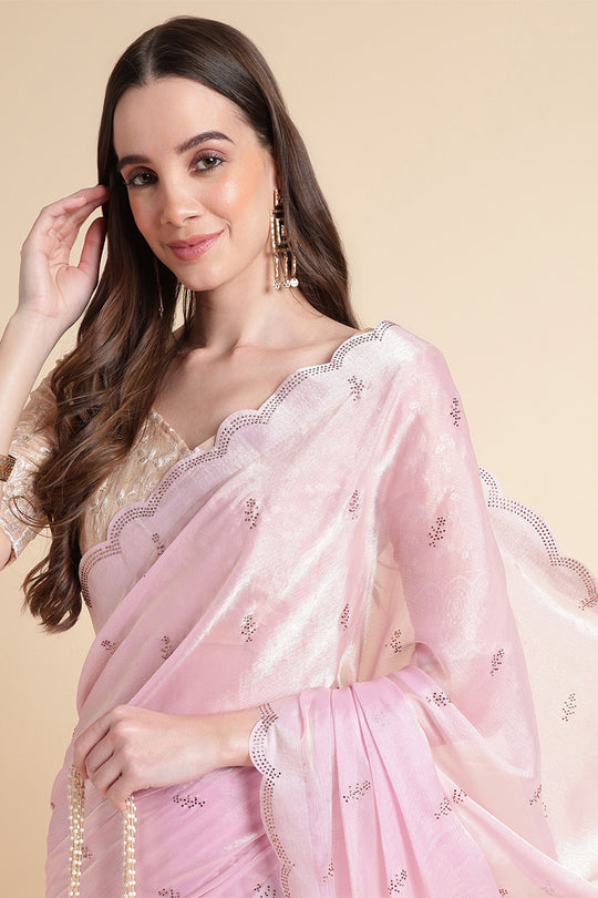 Pink Chiffon Silk Saree With Blouse Piece