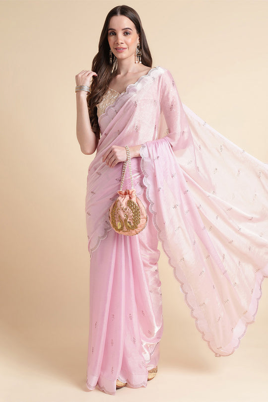 Pink Chiffon Silk Saree With Blouse Piece