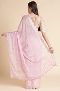 Pink Chiffon Silk Saree With Blouse Piece