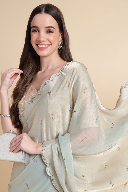 Pista Green Chiffon Silk Saree With Blouse Piece