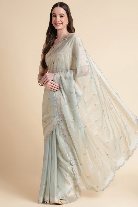 Pista Green Chiffon Silk Saree With Blouse Piece