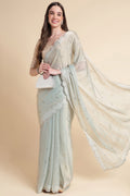 Pista Green Chiffon Silk Saree With Blouse Piece