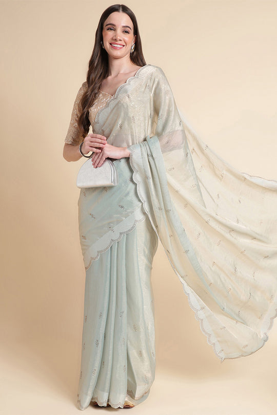 Pista Green Chiffon Silk Saree With Blouse Piece