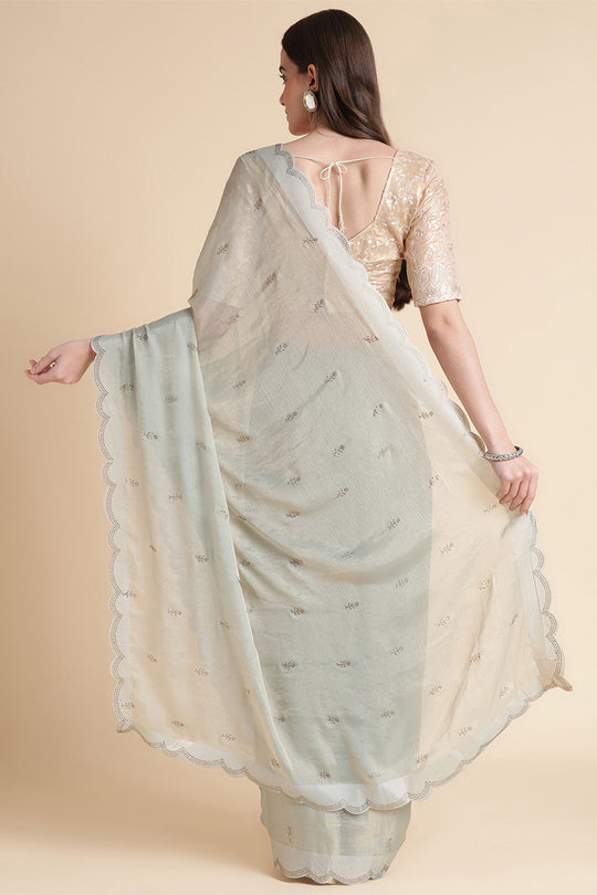 Pista Green Chiffon Silk Saree With Blouse Piece