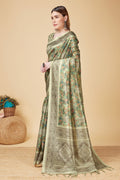 Olive Green Silk Saree With Blouse Piece