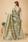 Olive Green Silk Saree With Blouse Piece