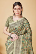Olive Green Silk Saree With Blouse Piece