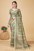 Olive Green Silk Saree With Blouse Piece
