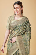 Olive Green Silk Saree With Blouse Piece