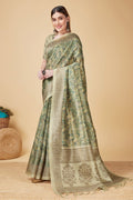 Olive Green Silk Saree With Blouse Piece